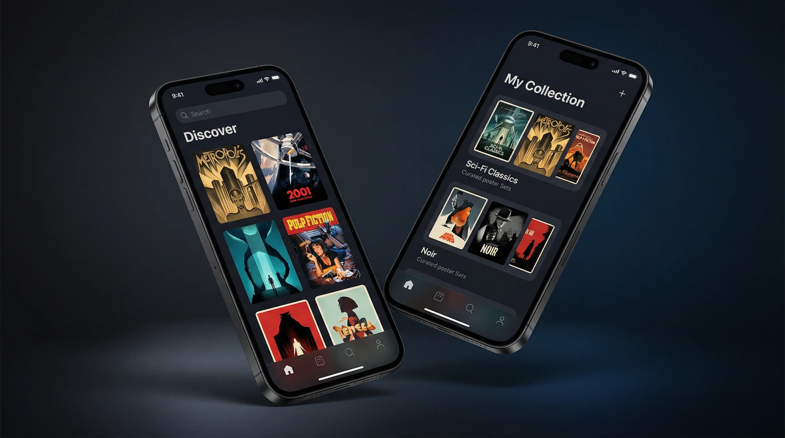 推特视频移动端APP界面展示海报浏览和收藏功能